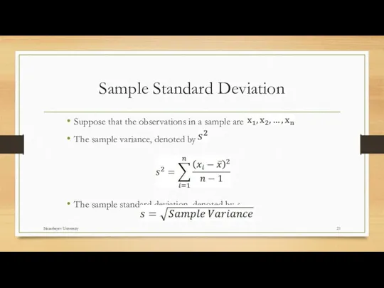 Sample Standard Deviation Suppose that the observations in a sample