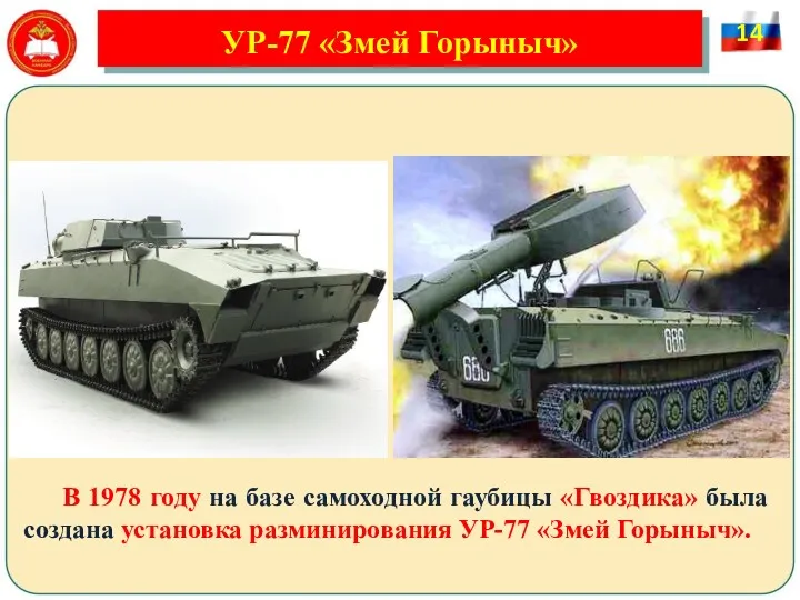 УР-77 «Змей Горыныч» В 1978 году на базе самоходной гаубицы «Гвоздика» была создана