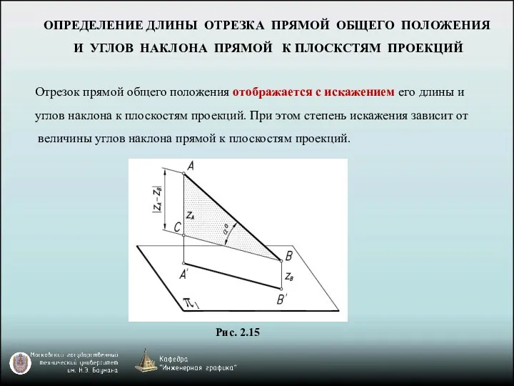 ОПРЕДЕЛЕНИЕ ДЛИНЫ ОТРЕЗКА ПРЯМОЙ ОБЩЕГО ПОЛОЖЕНИЯ И УГЛОВ НАКЛОНА ПРЯМОЙ