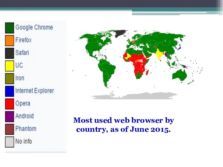 Most used web browser by country, as of June 2015.