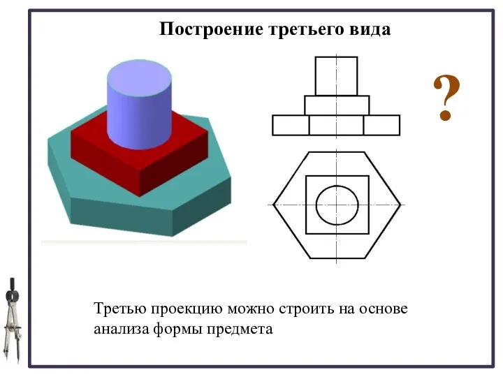 04.02.2017 Построение третьего вида Третью проекцию можно строить на основе анализа формы предмета