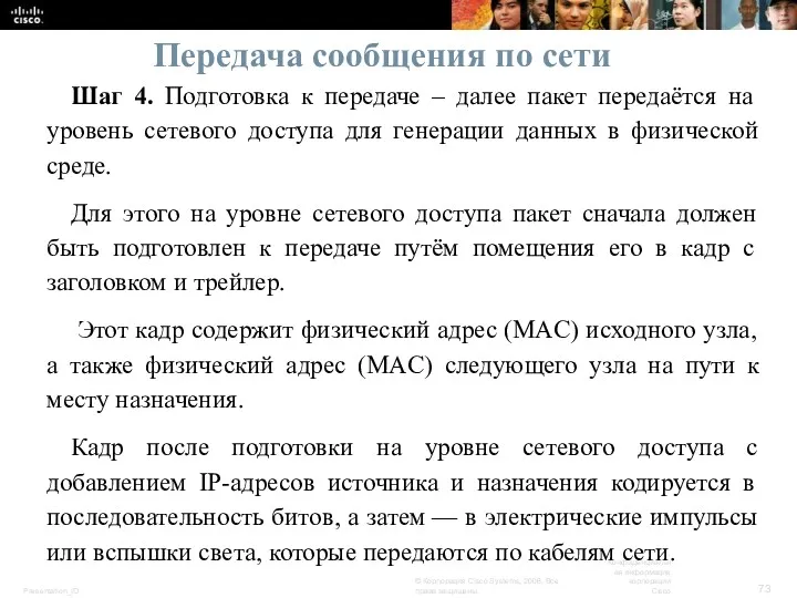 Передача сообщения по сети Шаг 4. Подготовка к передаче –