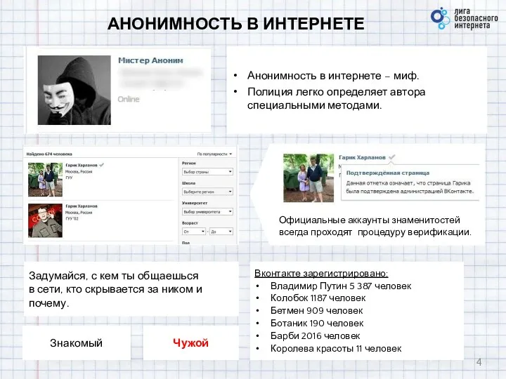 АНОНИМНОСТЬ В ИНТЕРНЕТЕ Анонимность в интернете – миф. Полиция легко