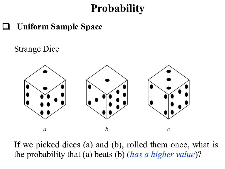 Probability Uniform Sample Space Strange Dice If we picked dices