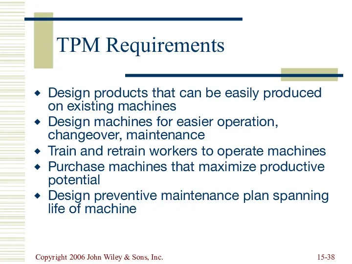 Copyright 2006 John Wiley & Sons, Inc. 15- TPM Requirements