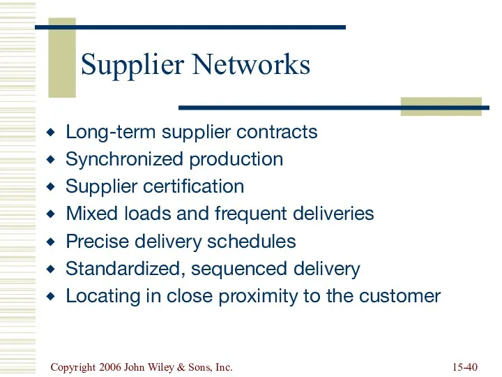 Copyright 2006 John Wiley & Sons, Inc. 15- Supplier Networks