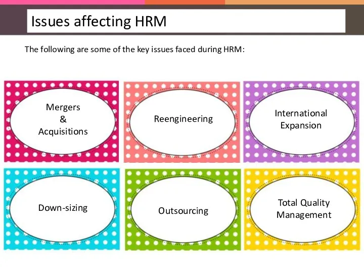 The following are some of the key issues faced during HRM: