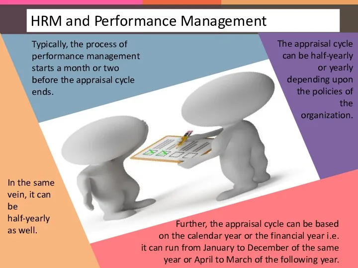 Typically, the process of performance management starts a month or two before the appraisal cycle ends.