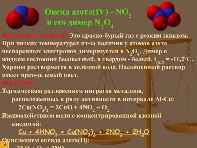 Оксид азота(IV) - NO2 и его димер N2O4 Физические свойства.