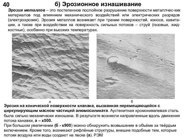 40 б) Эрозионное изнашивание а б Эрозия на конической поверхности