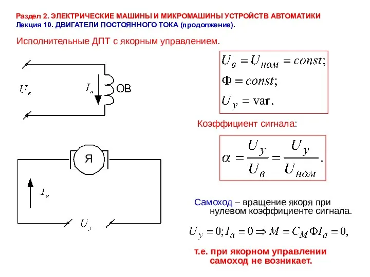 Раздел 2. ЭЛЕКТРИЧЕСКИЕ МАШИНЫ И МИКРОМАШИНЫ УСТРОЙСТВ АВТОМАТИКИ Лекция 10.