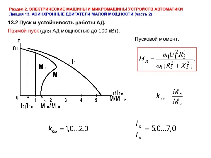 Раздел 2. ЭЛЕКТРИЧЕСКИЕ МАШИНЫ И МИКРОМАШИНЫ УСТРОЙСТВ АВТОМАТИКИ Лекция 13.