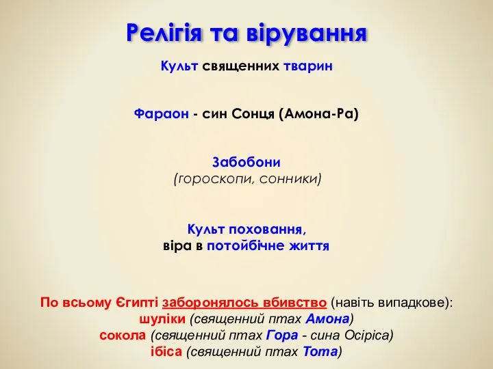 Релігія та вірування Культ священних тварин Фараон - син Сонця