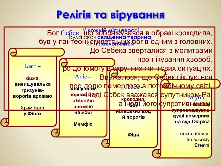 Релігія та вірування У кожній місцевості була своя священна тварина,