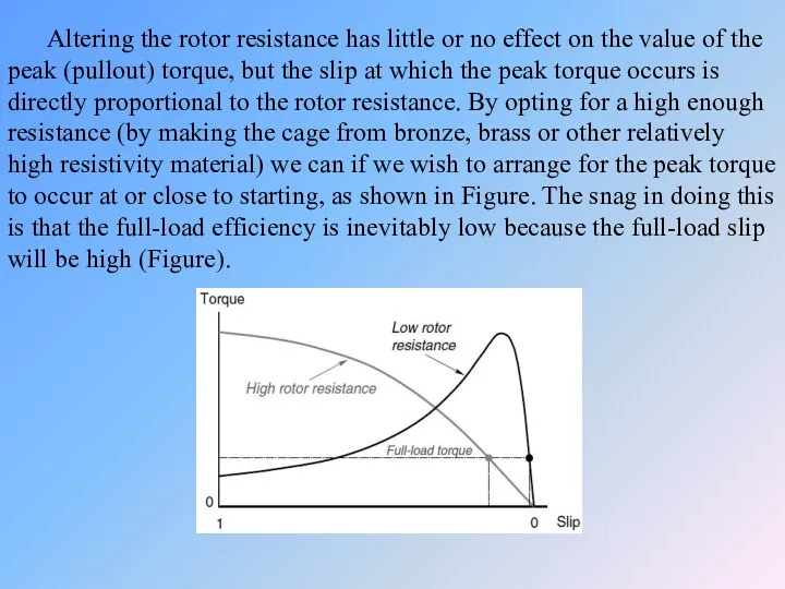 Altering the rotor resistance has little or no effect on