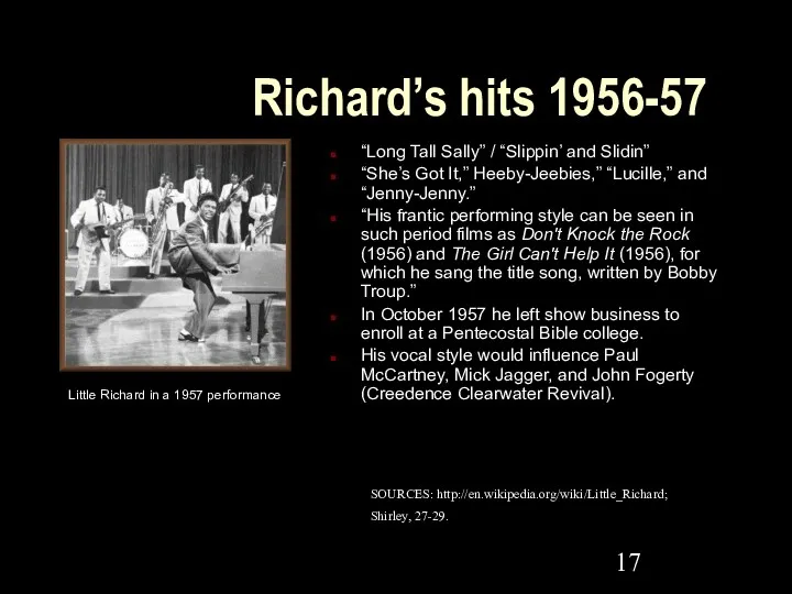 Richard’s hits 1956-57 “Long Tall Sally” / “Slippin’ and Slidin”