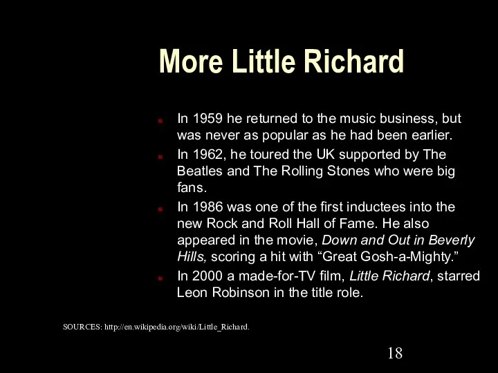 More Little Richard In 1959 he returned to the music