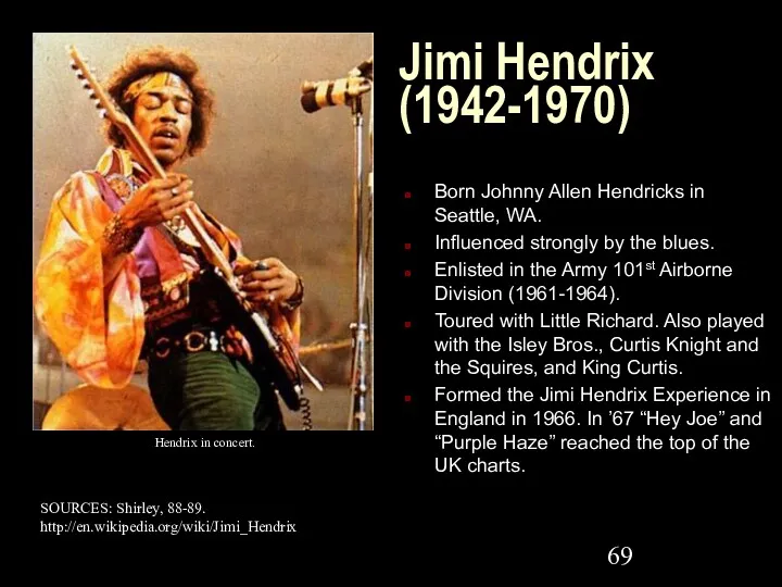 Jimi Hendrix (1942-1970) Born Johnny Allen Hendricks in Seattle, WA.