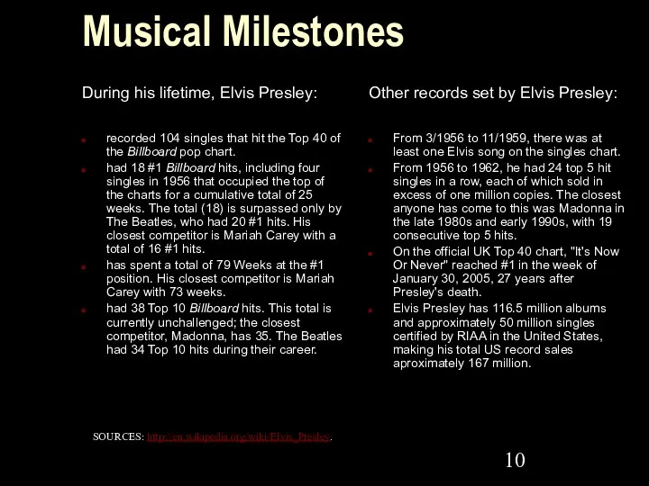 Musical Milestones During his lifetime, Elvis Presley: recorded 104 singles