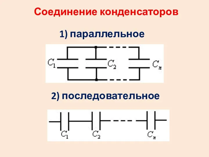 Соединение конденсаторов 1) параллельное 2) последовательное