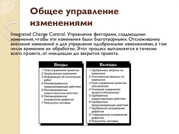 Общее управление изменениями Integrated Change Control. Управление факторами, создающими изменения,