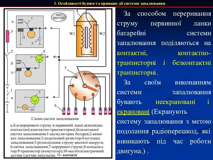 1. Особливості будови та принцип дії системи запалювання.