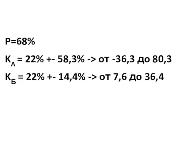 P=68% KA = 22% +- 58,3% -> oт -36,3 дo