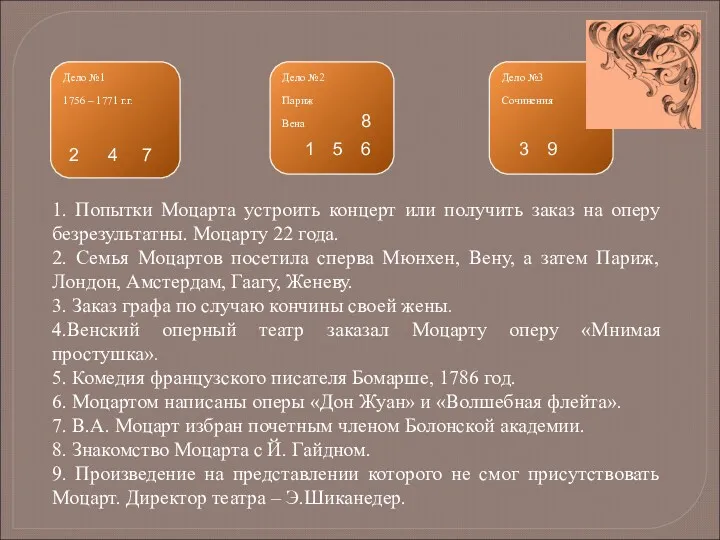 Дело №1 1756 – 1771 г.г. Дело №2 Париж Вена