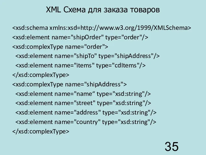 XML Схема для заказа товаров