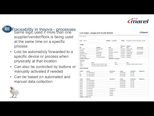 Traceability in Innova - processes Same logic used if more than one supplier/vendor/flock