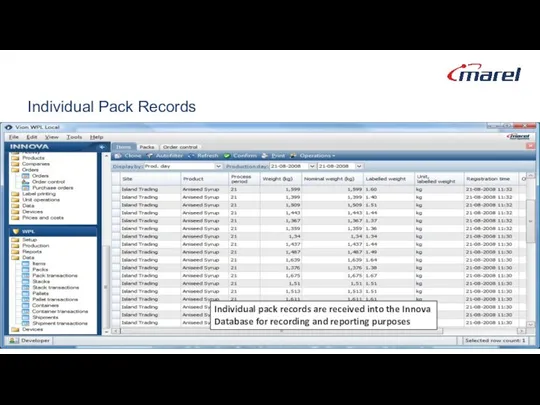 Individual Pack Records Individual pack records are received into the Innova Database for