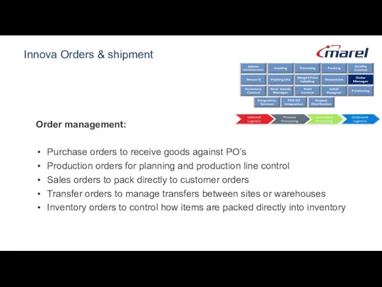 Innova Orders & shipment Order management: Purchase orders to receive goods against PO’s