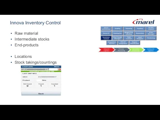 Innova Inventory Control Raw material Intermediate stocks End-products Locations Stock takings/countings