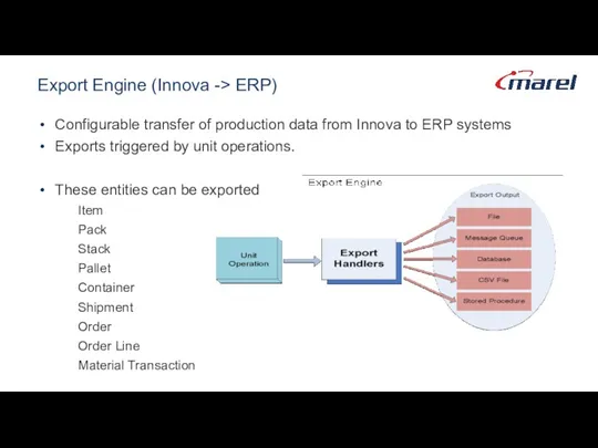 Export Engine (Innova -> ERP) Configurable transfer of production data from Innova to
