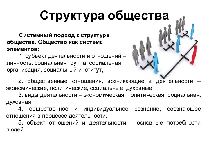 Структура общества Системный подход к структуре общества. Общество как система