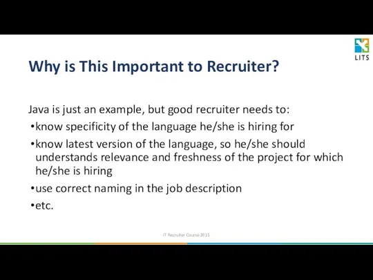 Why is This Important to Recruiter? Java is just an