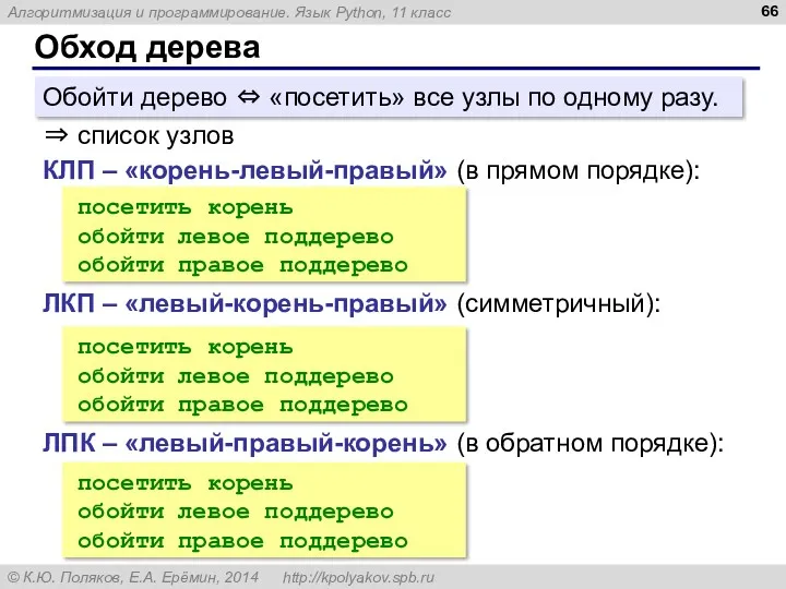 Обход дерева Обойти дерево ⇔ «посетить» все узлы по одному