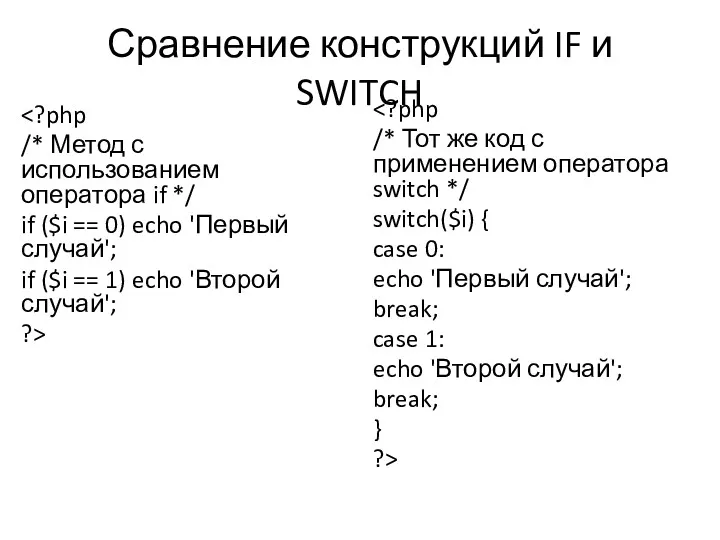 Сравнение конструкций IF и SWITCH /* Метод с использованием оператора