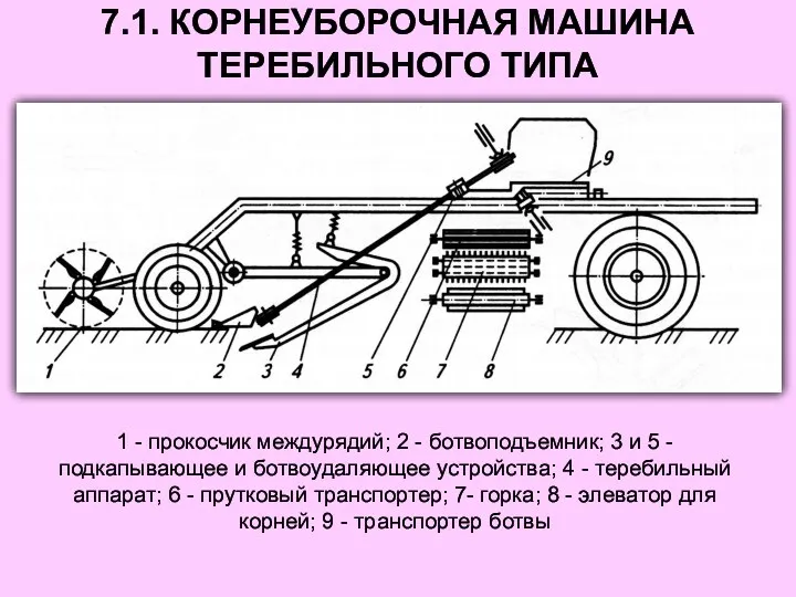 7.1. КОРНЕУБОРОЧНАЯ МАШИНА ТЕРЕБИЛЬНОГО ТИПА 1 - прокосчик междурядий; 2