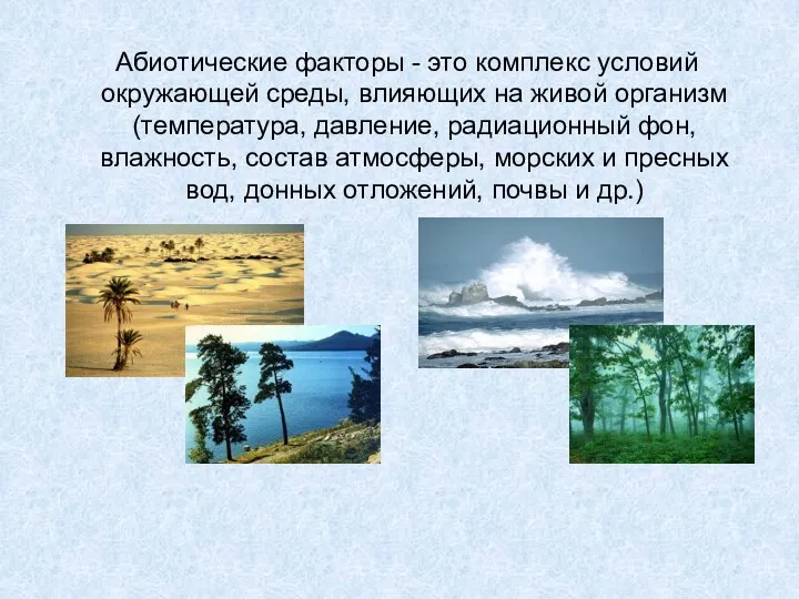 Абиотические факторы - это комплекс условий окружающей среды, влияющих на