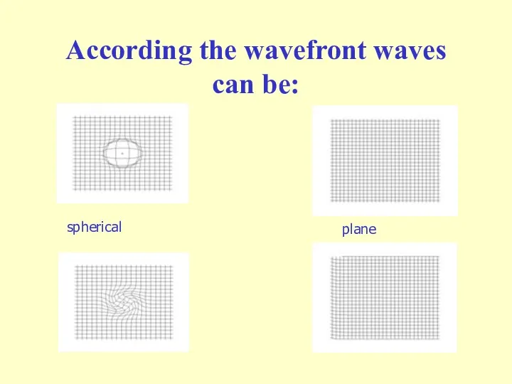 According the wavefront waves can be: spherical plane