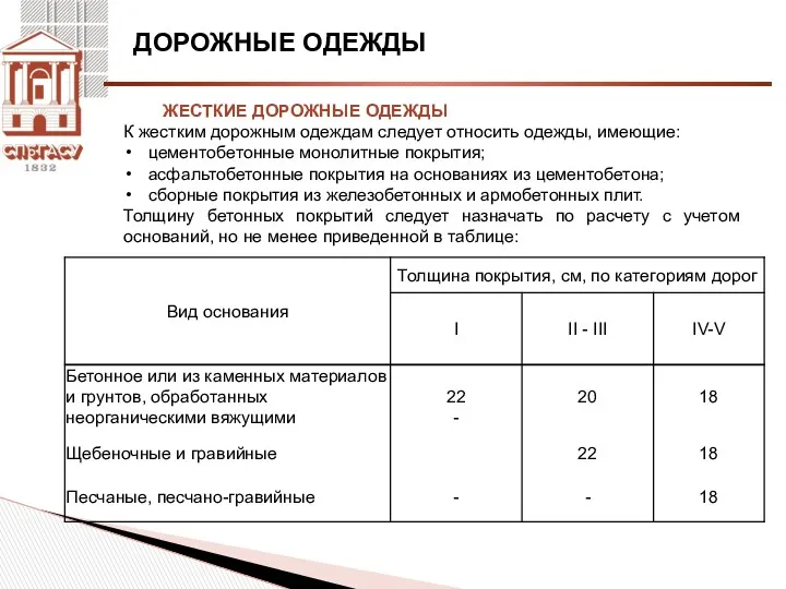 ДОРОЖНЫЕ ОДЕЖДЫ ЖЕСТКИЕ ДОРОЖНЫЕ ОДЕЖДЫ К жестким дорожным одеждам следует