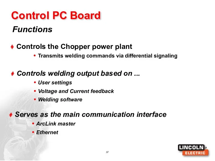 Functions Control PC Board Serves as the main communication interface