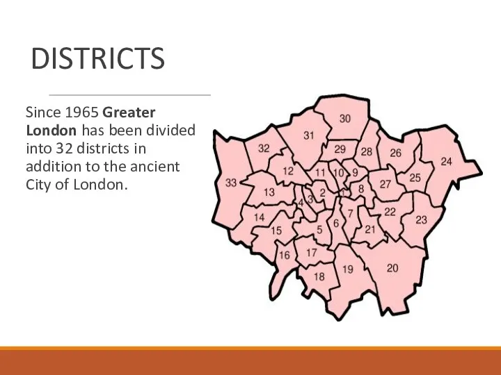 DISTRICTS Since 1965 Greater London has been divided into 32