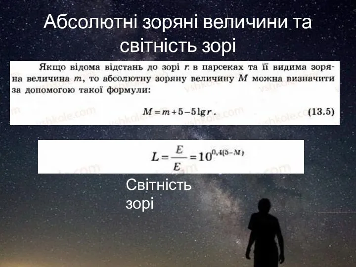 Абсолютні зоряні величини та світність зорі Світність зорі