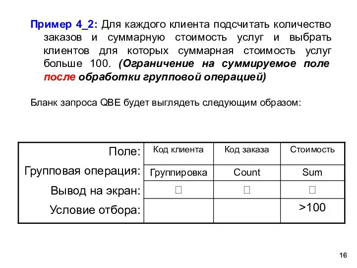 Пример 4_2: Для каждого клиента подсчитать количество заказов и суммарную