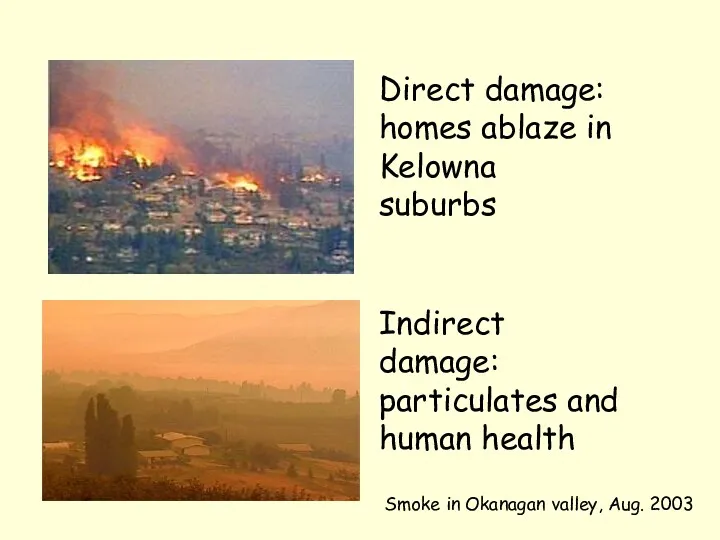 Direct damage: homes ablaze in Kelowna suburbs Indirect damage: particulates and human health