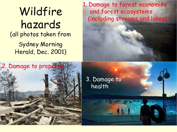 Wildfire hazards (all photos taken from Sydney Morning Herald, Dec. 2001) 1. Damage