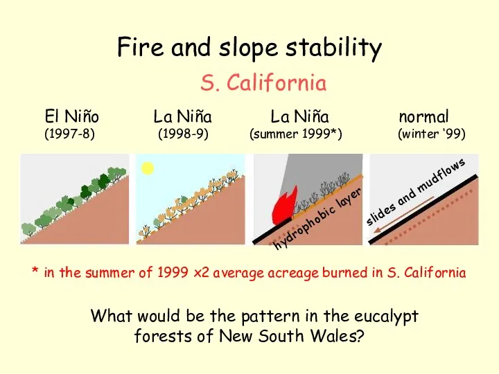 Fire and slope stability El Niño La Niña La Niña normal (1997-8) (1998-9)