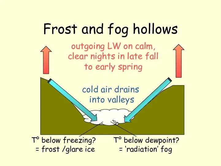 Frost and fog hollows outgoing LW on calm, clear nights